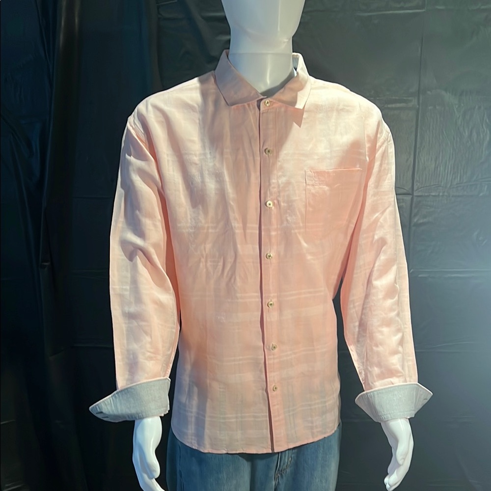 Tommy Bahama Pink Paradisio Plaid Linen Casual Button Down Shirt